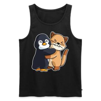 Penguin Cat cute Hug Cuddle Animals - Men's Premium Organic Tank Top - black - Front - Michal (187cm)