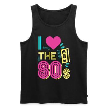 I love 80's Retro 80s Oldschool Motto Party - Männer Premium Bio Tank Top - Schwarz - Vorne - Michal (187cm)