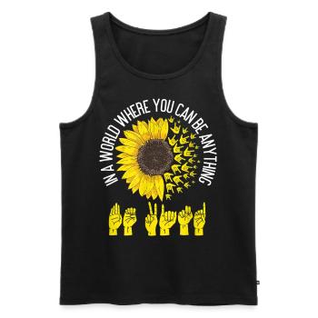 Be Friendly Positive Funny T-Shirt - Men's Premium Organic Tank Top - black - Front - AI Model Male 178 light (178cm)