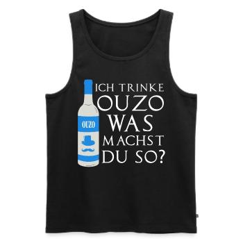 Ich trink Ouzo Was Machst Du So? Lustiger Spruch - Männer Premium Bio Tank Top - Schwarz - Vorne - Michal (187cm)