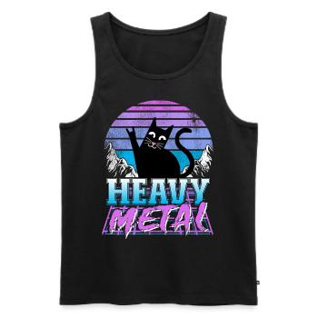 Heavy Metal Retro Sunset Cat Synthwave Death - Men's Premium Organic Tank Top - black - Front - Michal (187cm)