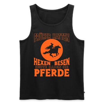 Hexe Reiterin Pferd Motiv Reiten Lustiger Pferde - Männer Premium Bio Tank Top - Schwarz - Vorne - Michal (187cm)