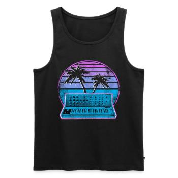 Synthétiseur analogique Synthwave Vintage Retrowave - Débardeur bio Premium Homme - noir - Devant - Michal (187cm)