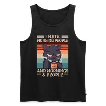 Café de chat disant Morning Grouch Late Riser - Débardeur bio Premium Homme - noir - Devant - AI Model Male 178 light (178cm)