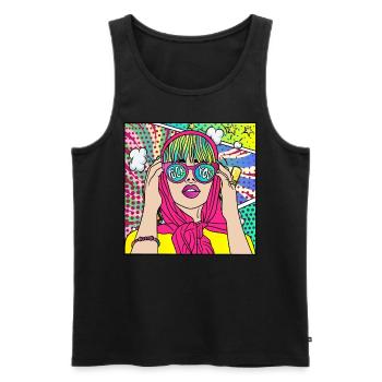 BANDE DESSINÉE POP ART FUCK YOU GIRL - Débardeur bio Premium Homme - noir - Devant - AI Model Male 178 light (178cm)