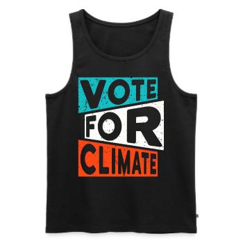 Slogan sur le changement climatique : VOTEZ POUR LE CLIMAT - Débardeur bio Premium Homme - noir - Devant - AI Model Male 178 light (178cm)