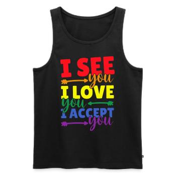 LGBT Bi Schwule Ich sehe liebe und akzeptiere dich - Männer Premium Bio Tank Top - Schwarz - Vorne - Michal (187cm)