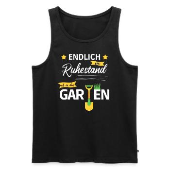 Endlich im Ruhestand ab in den Garten - Männer Premium Bio Tank Top - Schwarz - Vorne - AI Model Male 178 light (178cm)