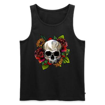 Skull and Roses Colorful Tattoo Illustration - Men's Premium Organic Tank Top - black - Front - AI Model Male 178 light (178cm)