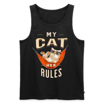 my cat her rules fun shirt für Katzenbesitzer - Männer Premium Bio Tank Top - Schwarz - Vorne - AI Model Male 178 light (178cm)