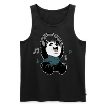 Joyeux panda écoutant de la musique - Débardeur bio Premium Homme - noir - Devant - Michal (187cm)