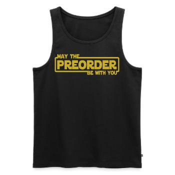May the Preorder be with you - Pre-order - Men's Premium Organic Tank Top - black - Front - AI Model Male 178 light (178cm)