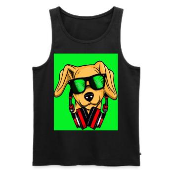 Chien avec écouteurs et fond vert - Débardeur bio Premium Homme - noir - Devant - Michal (187cm)