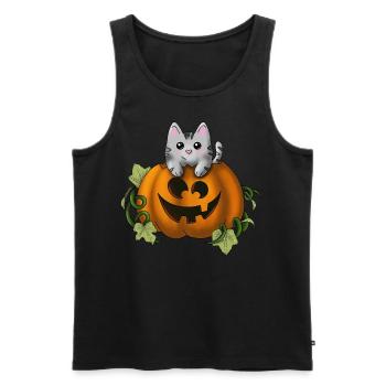 Chat mignon à la citrouille - Débardeur bio Premium Homme - noir - Devant - AI Model Male 178 light (178cm)