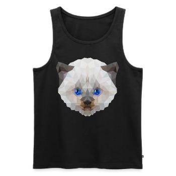 Weiße Katze miaut - süßes Motiv im Polygonstyle - Männer Premium Bio Tank Top - Schwarz - Vorne - AI Model Male 178 light (178cm)