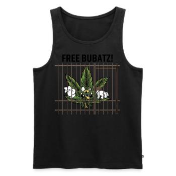 FREE BUBATZ! Cartoon Cannabisblatt hinter Gittern - Männer Premium Bio Tank Top - Schwarz - Vorne - Michal (187cm)