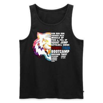 POWER TIGER BOOTCAMP - HALB Tiger, HALB Übungen EN - Männer Premium Bio Tank Top - Schwarz - Vorne - Michal (187cm)