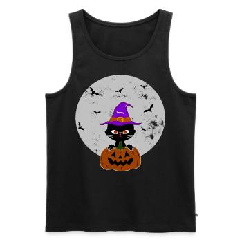 Halloween Katze Kürbis Hexenhut - Männer Premium Bio Tank Top - Schwarz - Vorne - AI Model Male 178 light (178cm)