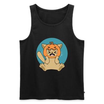 PUMPKIN CAT Halloween Apokalypse Horror Süß - Männer Premium Bio Tank Top - Schwarz - Vorne - AI Model Male 178 light (178cm)