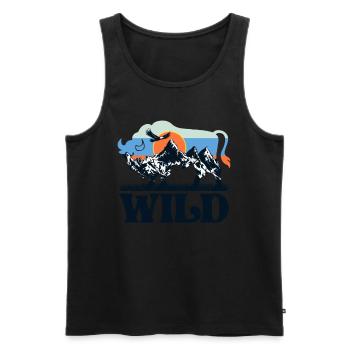 Wild Bison Wilderness Nature Mountains retro - Men's Premium Organic Tank Top - black - Front - AI Model Male 178 light (178cm)