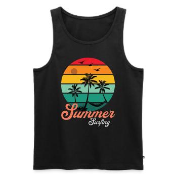 Retro Surfer Sommer Design mit Palmen - Männer Premium Bio Tank Top - Schwarz - Vorne - AI Model Male 178 light (178cm)