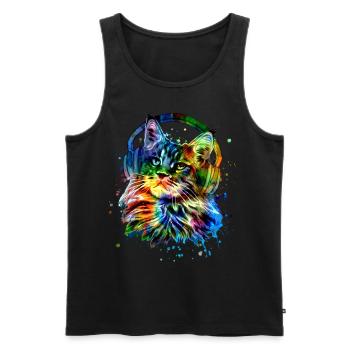 Katze mit Kopfhörer Aquarell Kunst - Männer Premium Bio Tank Top - Schwarz - Vorne - Michal (187cm)