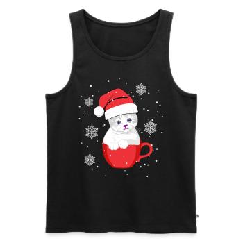 Mignon chat blanc avec chapeau de Noël - Débardeur bio Premium Homme - noir - Devant - Michal (187cm)