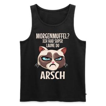 Morgenmuffel Katze Lustiger Spruch - Männer Premium Bio Tank Top - Schwarz - Vorne - Michal (187cm)