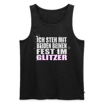 Mit beiden Beinen Fest im Glitzer Spruch Frauen - Männer Premium Bio Tank Top - Schwarz - Vorne - AI Model Male 178 light (178cm)