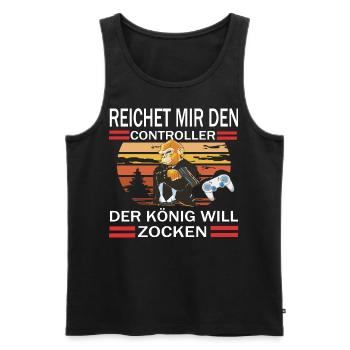 DER KÖNIG WILL ZOCKEN - Männer Premium Bio Tank Top - Schwarz - Vorne - AI Model Male 178 light (178cm)