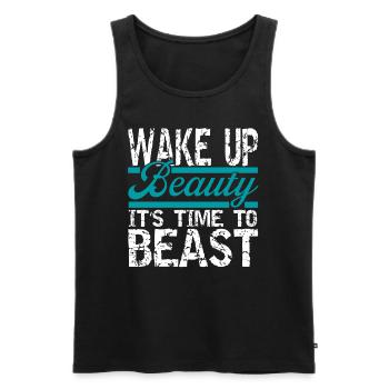 Wake up Beauty Fitness Gym Bodybuilding - Men's Premium Organic Tank Top - black - Front - AI Model Male 178 light (178cm)