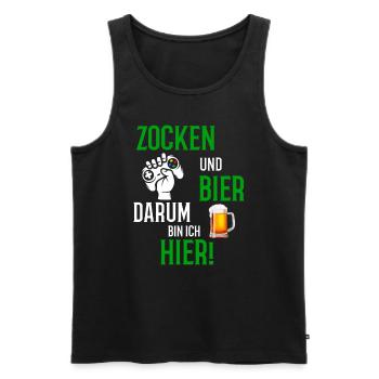 Zocken und Bier darum bin ich hier Gamer LAN Party - Männer Premium Bio Tank Top - Schwarz - Vorne - Michal (187cm)
