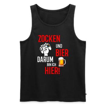 Zocken und Bier darum bin ich hier Gamer LAN Party - Männer Premium Bio Tank Top - Schwarz - Vorne - Michal (187cm)