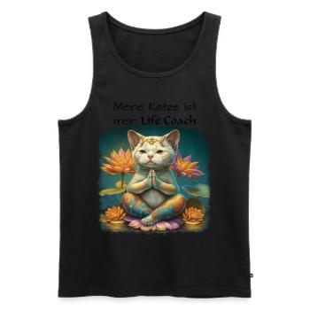 Meine Katze ist mein Life Coach, dunkle Schrift - Männer Premium Bio Tank Top - Schwarz - Vorne - AI Model Male 178 light (178cm)