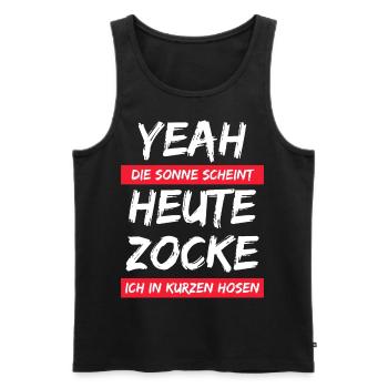 Die Sonne scheint heute Zocke ich in kurzer Hose - Männer Premium Bio Tank Top - Schwarz - Vorne - AI Model Male 178 light (178cm)