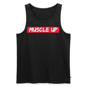 Muscle Up! Fitness Bodyweight Gym Motivation - Men's Premium Organic Tank Top - black - Front - AI Model Male 178 light (178cm)