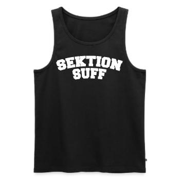 Section Suff lettrage courbé - Débardeur bio Premium Homme - noir - Devant - AI Model Male 178 light (178cm)