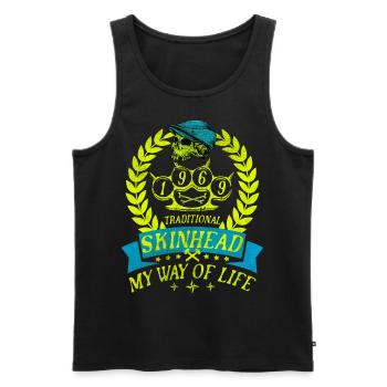 Oi Skinhead, Skinhead Girl, Punk - Men's Premium Organic Tank Top - black - Front - AI Model Male 178 light (178cm)