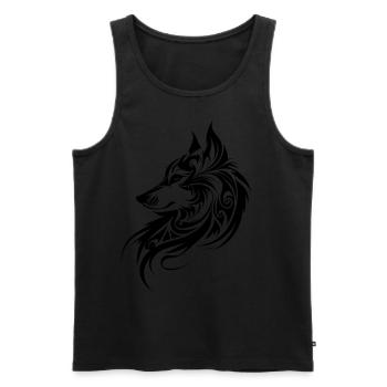 Wolf Silhouette Tribal Tattoo Style Animal Nature Fan - Débardeur bio Premium Homme - noir - Devant - AI Model Male 178 light (178cm)