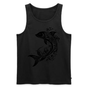 Fisch Tribal Tattoo Style Meer See Fluß Natur - Männer Premium Bio Tank Top - Schwarz - Vorne - Michal (187cm)