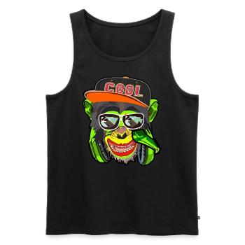 Coole Affe mit Brillen, Musik, Zocker, Pokerface - Männer Premium Bio Tank Top - Schwarz - Vorne - AI Model Male 178 light (178cm)