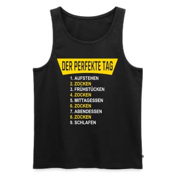 DER PERFEKTE TAG - Gamer die zocken 24 / 7 - Männer Premium Bio Tank Top - Schwarz - Vorne - Michal (187cm)