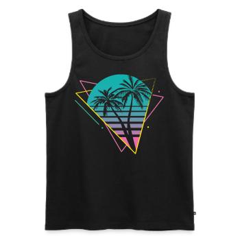 Vaporwave Palmiers Rétro Fête des années 80 - Débardeur bio Premium Homme - noir - Devant - Michal (187cm)