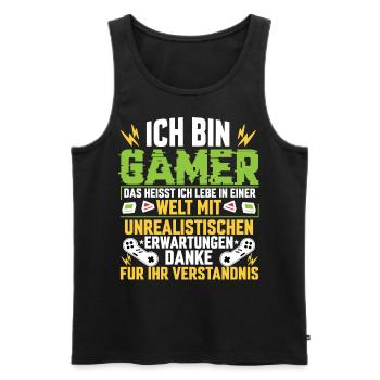 Ich bin Gamer. Das heißt, ich lebe in einer Wel... - Männer Premium Bio Tank Top - Schwarz - Vorne - Michal (187cm)