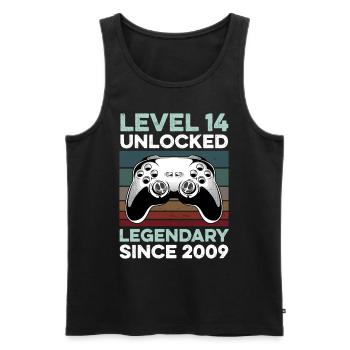 Niveau 14 ans Année d’anniversaire 2009 Gamer Boy - Débardeur bio Premium Homme - noir - Devant - AI Model Male 178 light (178cm)