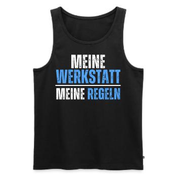Meine Werkstatt, meine Regeln. Handwerker Spruch - Männer Premium Bio Tank Top - Schwarz - Vorne - Michal (187cm)