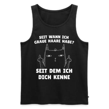 Katze zeigt Mittelfinger mit grauen Haaren - Männer Premium Bio Tank Top - Schwarz - Vorne - Michal (187cm)
