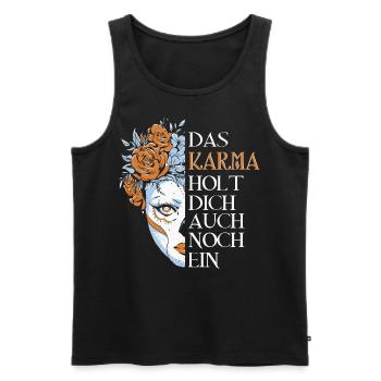 Das Karma holt dich auch noch ein - Männer Premium Bio Tank Top - Schwarz - Vorne - Michal (187cm)