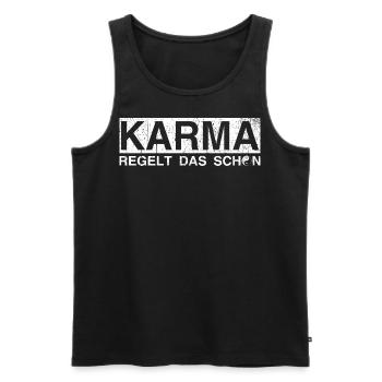 Karma regelt das schon - Männer Premium Bio Tank Top - Schwarz - Vorne - Michal (187cm)