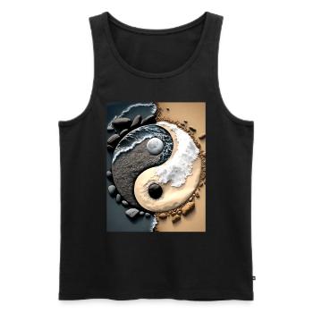 Symbole Yin et Yang sur la plage - Débardeur bio Premium Homme - noir - Devant - Michal (187cm)